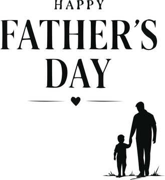 Happy Father's Day Typography Design with Father and Child Silhouette | Minimalist Family Love Quote Illustration