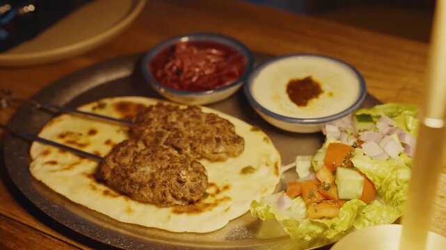 Delicious middle eastern kebab plate dinner