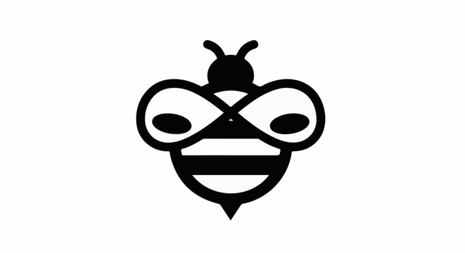 Stylized black and white bee icon with infinity-shaped eyes