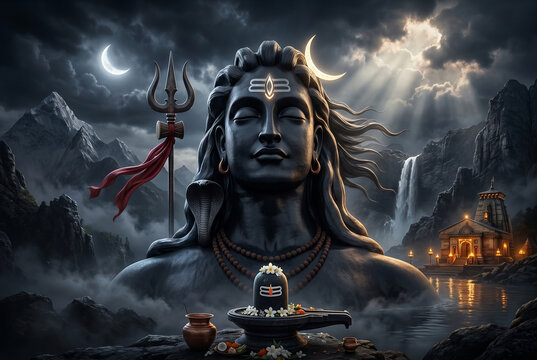 Lord Shiva meditation background concept for Maha Shivaratri festival celebration