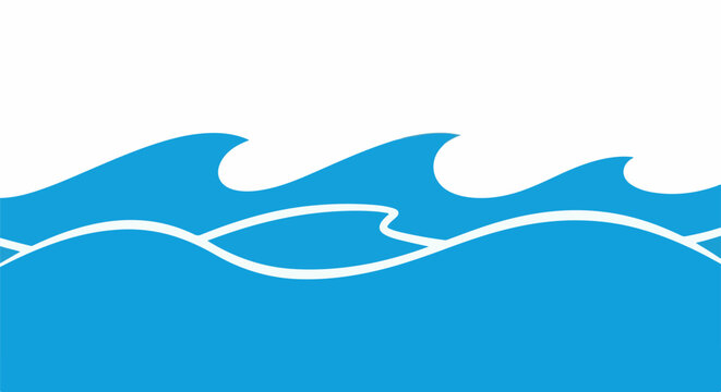 Stylized blue ocean waves against a stark white background, graphic