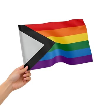 Hand holding a waving demisexual pride flag isolated on white background