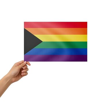 Hand holding a waving demisexual pride flag isolated on white background