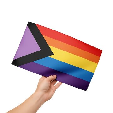 Hand holding a waving demisexual pride flag isolated on white background