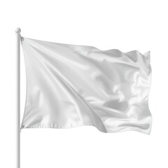 Fototapeta premium Blank white flag waving on a metal pole isolated on white background