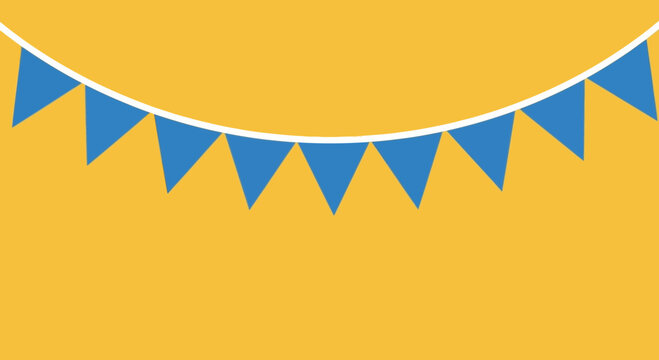 Blue Bunting Flags Hanging on Yellow Background