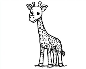 Obraz premium Whimsical Giraffe Sketch, Simple Linear Cartoon Animal Illustration, Fun Playful Design Element.