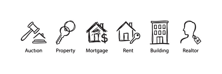 Hand-Drawn Real Estate and Housing Market Icons with Labels © Ірина Гринюк