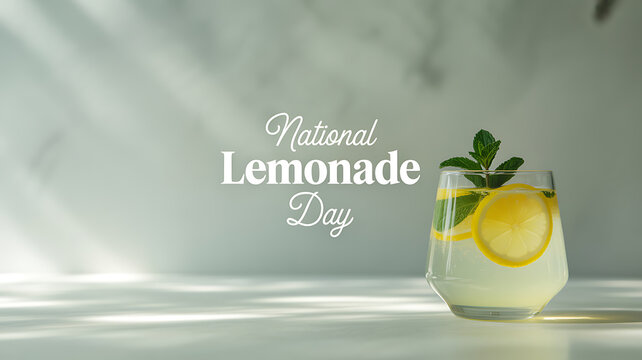 A refreshing glass of lemonade with lemon slices and mint garnish, celebrating National Lemonade Day.