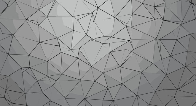 Gray monochromatic background features a complex geometric wireframe pattern with interconnected lines and triangles for tech texture.