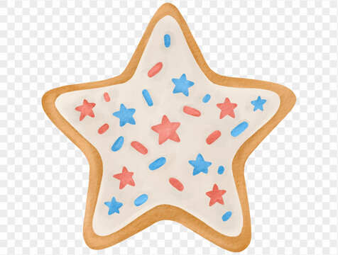 Watercolor star shaped sugar cookie festive celebration illustration Vector.