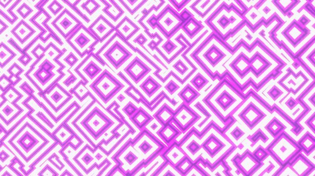 Vibrant looping geometric pattern with interlocking magenta and white squares, creating a clean, abstract design perfect for digital backgrounds and visual compositions