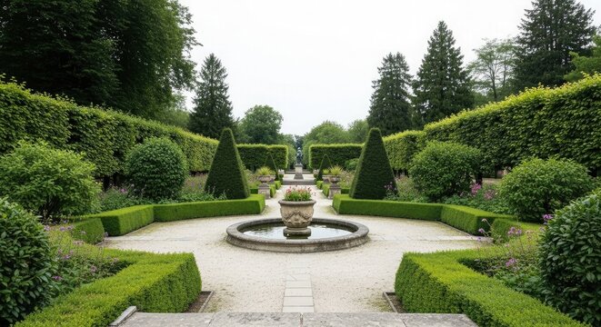European garden landscape inspiring summer vacation destinations and outdoor relaxation in formal gardens