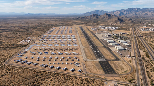 aerial of Pinal County Airpark airport by Tucson, Arizona, USA.
