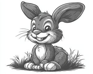 Fototapeta premium Playful Cartoon Rabbit Character in a Green Meadow, Ideal for Children s Illustrations and Designs