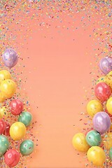 Obraz premium Pastelled Celebration Frame with Bright Balloons and Glittering Candy Sprinkles for Holiday Cards
