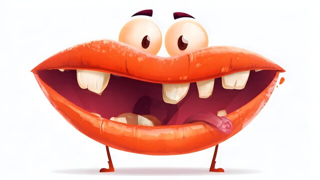 Bright Cartoon Lips with Big Teeth and Tiny Legs Laughing
