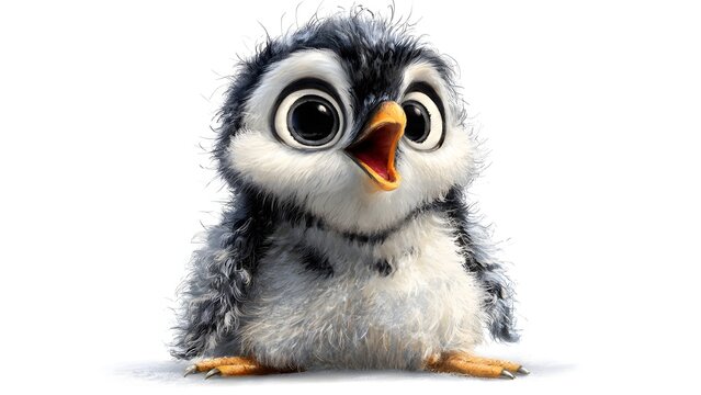 Adorable Baby Penguin with Big Eyes on White Background