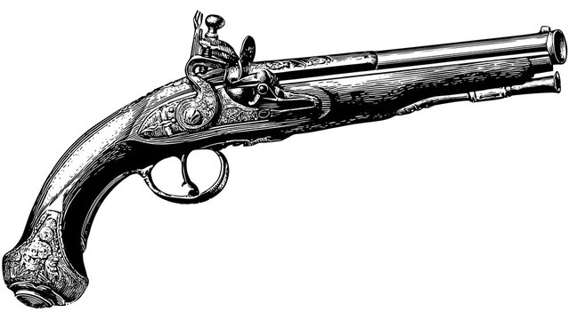 Intricately Engraved Antique Flintlock Pistol