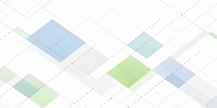 Abstract geometric background vector illustration featuring a 3D cube pattern with blueprint construction lines and a business chart graph concept for architectural technology design