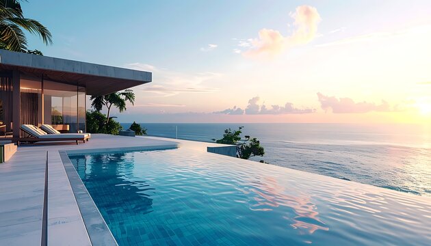 A serene infinity pool overlooking the ocean at sunset (455)