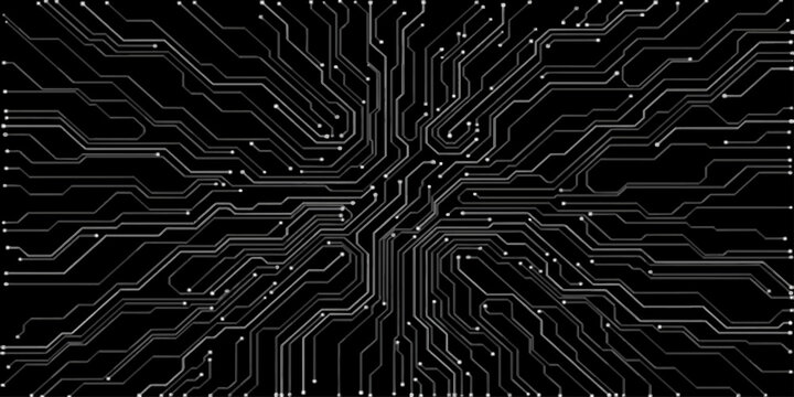 Abstract digital technology pattern featuring a modern electronic computer motherboard circuit board design with microchip processors and integrated hardware components