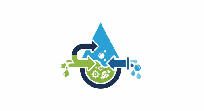 Abstract water droplet with circular flow and gears, representing process