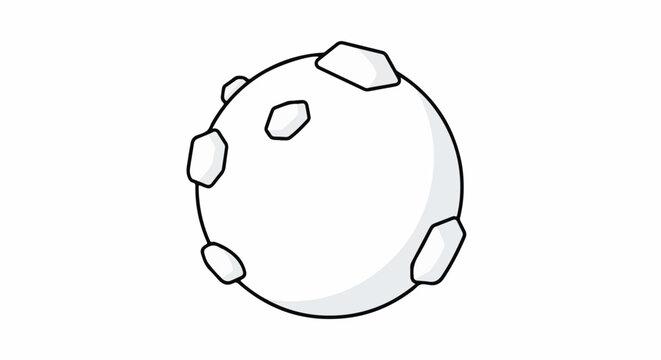 A cartoonish, grey sphere with a cratered surface, isolated on white
