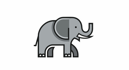 Fototapeta premium Stylized grey elephant with trunk raised, against white background