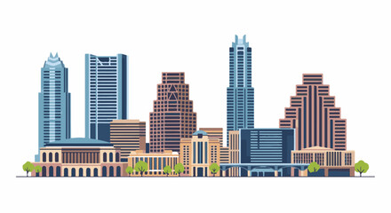 Fototapeta premium Stylized illustration of a city skyline with modern skyscrapers and classical buildings