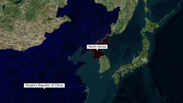 Geopolitical map animation of East Asia featuring the territories of China and North Korea