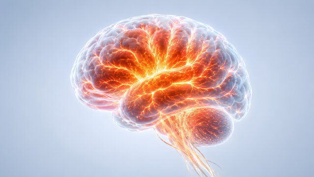 Glowing neural activity inside transparent human brain