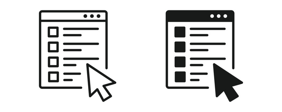 Online exam test icon set, digital assessment and remote examination symbol, outline and solid style. Vector illustration.