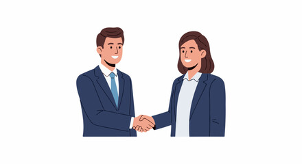 Obraz premium Two professionals in dark suits shake hands with smiles on white background