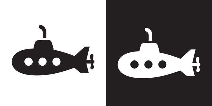Minimalist Submarine Icon with Periscope and Propeller in Black Silhouette - Modern Naval Vessel Symbol, Underwater Marine Submersible Graphic, and Military Ocean Exploration Vector