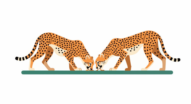 Two spotted cats touch noses in a stylized illustration
