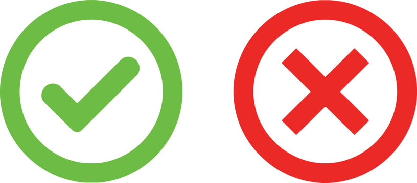 Green check mark and red cross sign icons for true or false choice