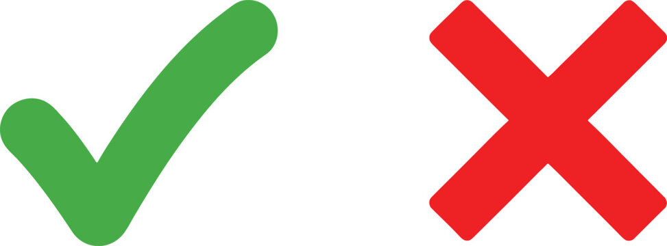 Green check mark and red x cross symbol icons set
