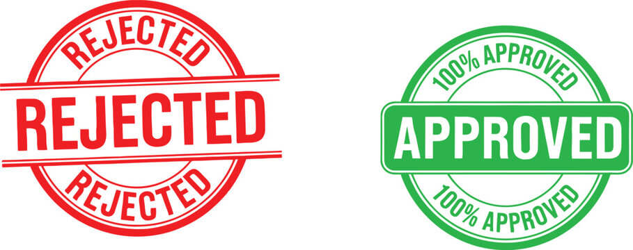 Red rejected and green approved rubber stamp signs set