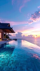 Obraz premium A serene infinity pool overlooking the ocean at sunset (565)