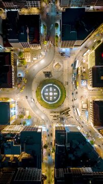 Overhead timelapse view of the illuminated streets of Athens, Greece, with Omonia Square and car traffic