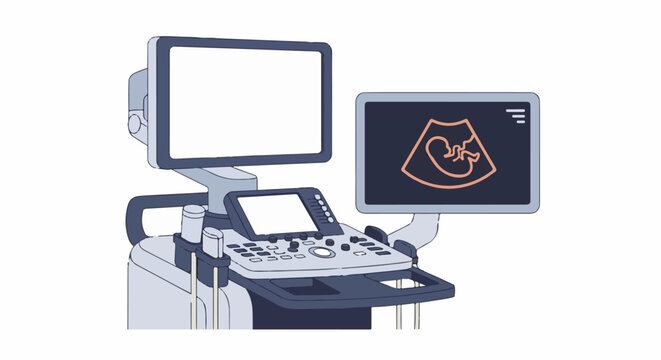 Ultrasound machine displays fetus image on screen, medical equipment