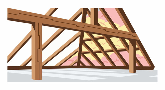 Underside view of a timber framed roof with insulation