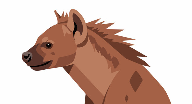 Vector portrait of a hyena head with brown fur, sharp ears, and distinct markings
