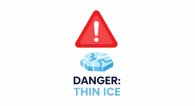 Warning sign indicates danger from fragile ice