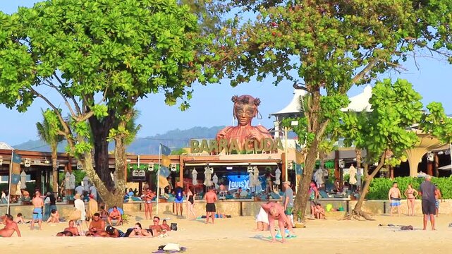 Barra Cuda beach club party dancing palm trees pool Thailand.