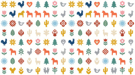 Vibrant Seamless Pattern of Floral Cacti Birds and Botanicals for Decorative Textile Design.