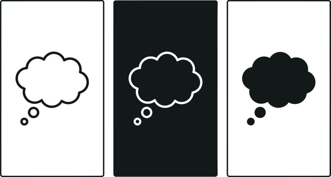 Set of thought bubble speech icons with thinking dialogue communication conversation feedback