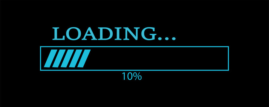 Vector illustration of website loading bar, downloads, uploads in blue color isolated on black background for websites and graphic resources.10%loaded bar.