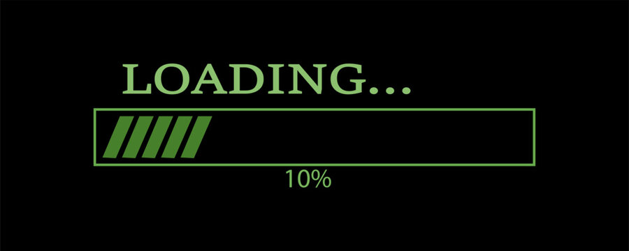 Vector illustration of a green loading bar isolated on a black background for websites and graphic resources. 10% loaded bar.